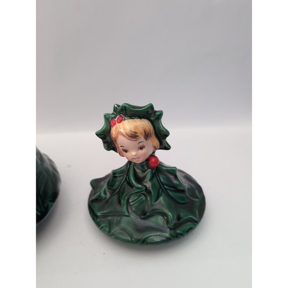 Vintage Japan Top Line Import Holly Girl Candy Dish Lidded Bowl - Picture 4 of 6